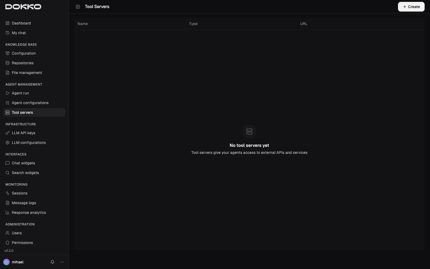 The Tool Servers page